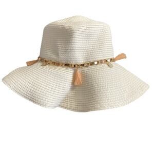 Womens Summer Beach Hat Rose Gold Band One Size White Sand Trickets Sun NEW